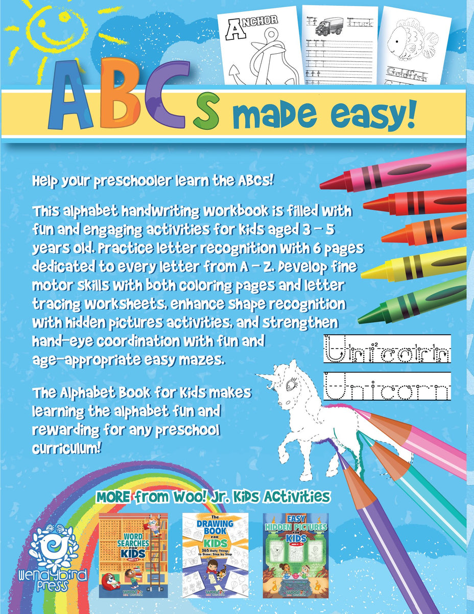 Alphabet Book for Kids: Letters, Coloring & Activities for Kids Ages 3-5 –  PDF Printables from Woo! Jr. Kids Activities
