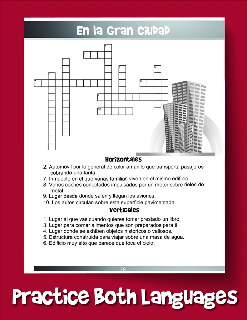 English and Spanish Crossword Puzzles for Kids: Reproducible Worksheets for Classroom & Homeschool Use - Woo! Jr. Kids Activities