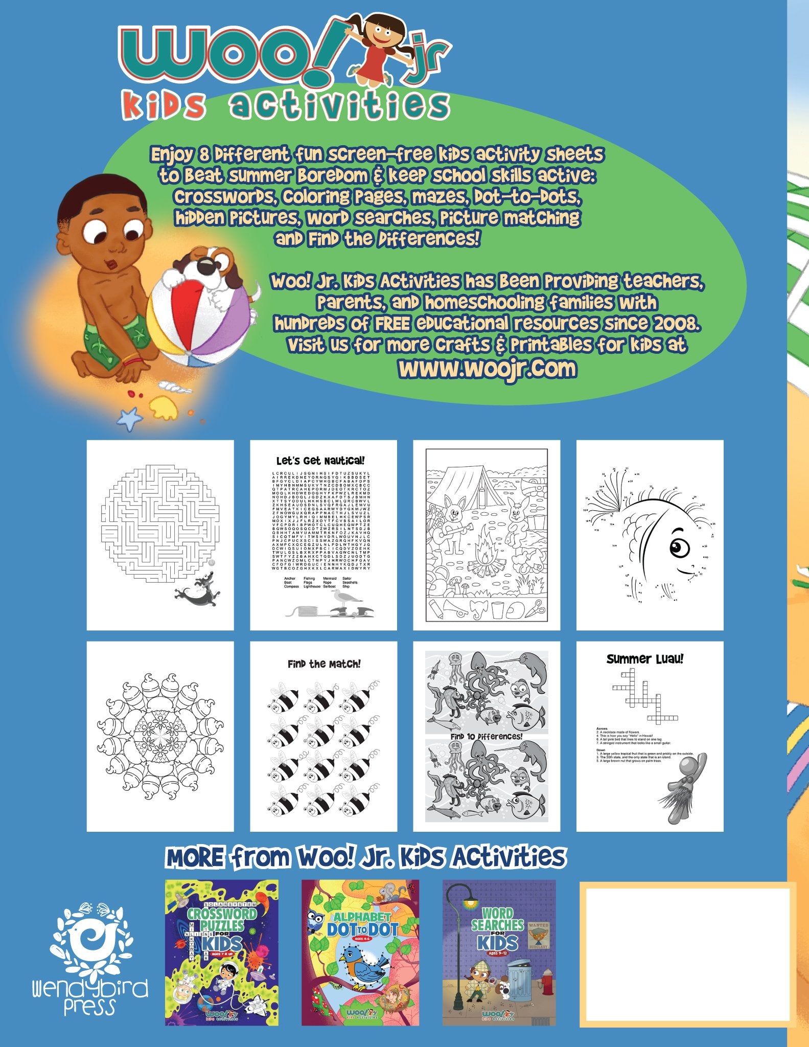 Summer Activity Book for Kids: Games, Worksheets & Coloring Book – PDF  Printables from Woo! Jr. Kids Activities